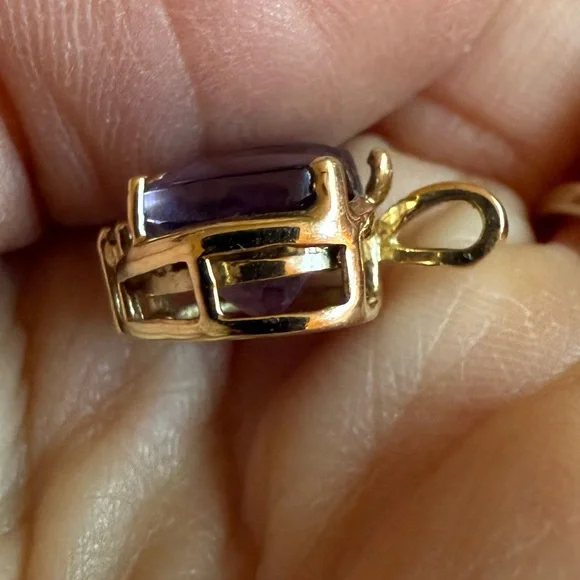 Amethyst Double Heart Pendant 14K with small diamond 💟 - Picture 2 of 8